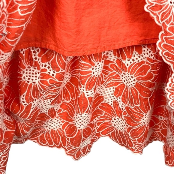 Jaclyn Smith Tiered Eyelet Embroidered Midi Coral & White Size Skirt X-Large - Picture 8 of 13